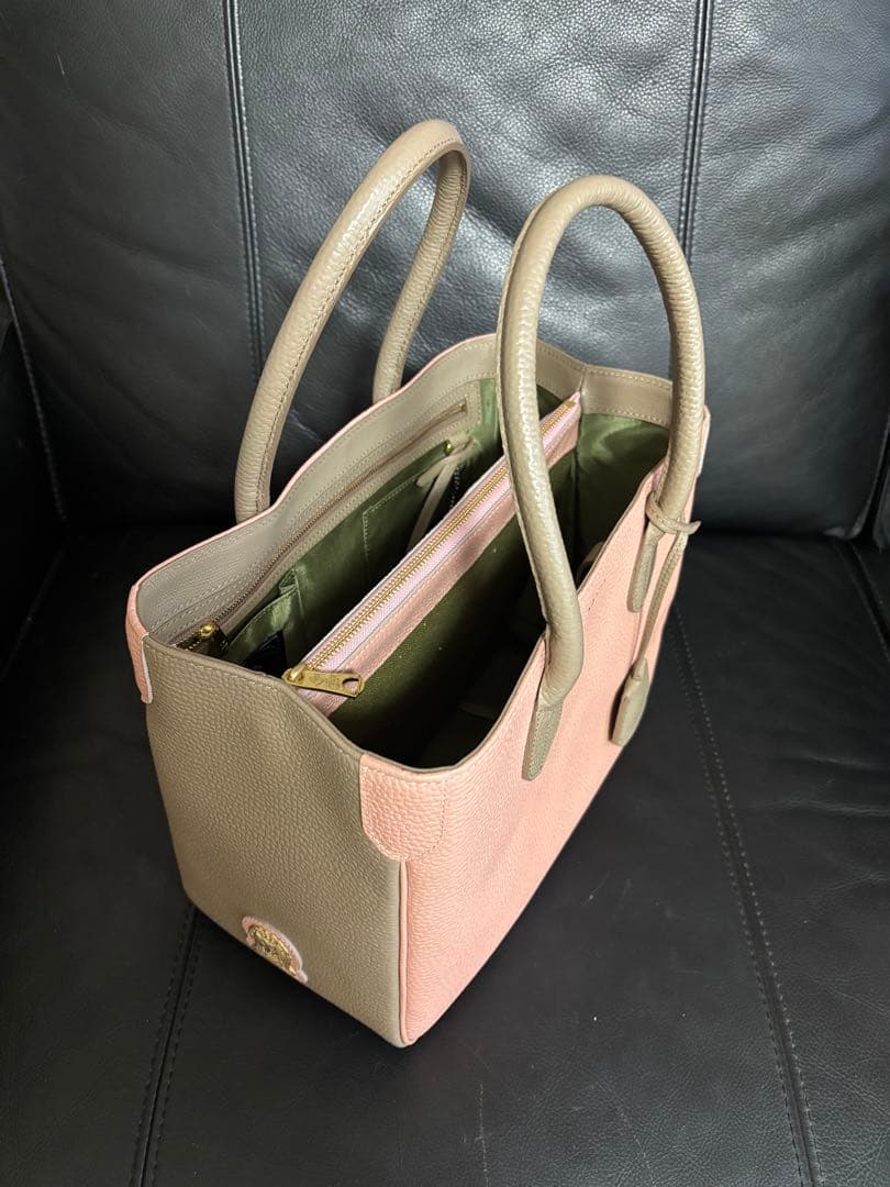 2月5日(木)21時【最終値下げ】ピンクとグレーのレザートートバッグ