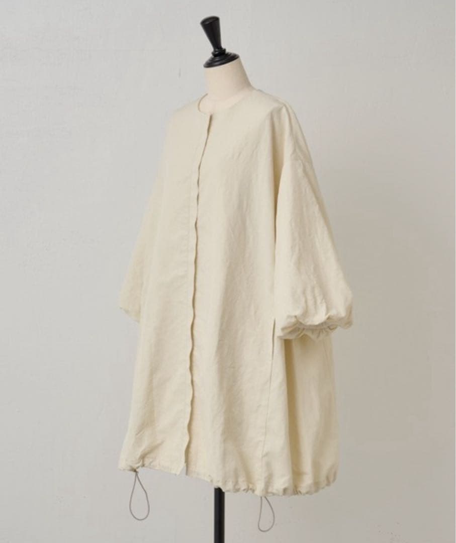 BEARDSLEY ビアズリー　リネンポリバルーン袖コート　羽織　ノーカラー