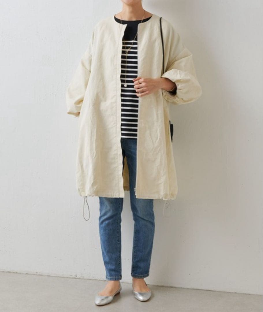 BEARDSLEY ビアズリー　リネンポリバルーン袖コート　羽織　ノーカラー