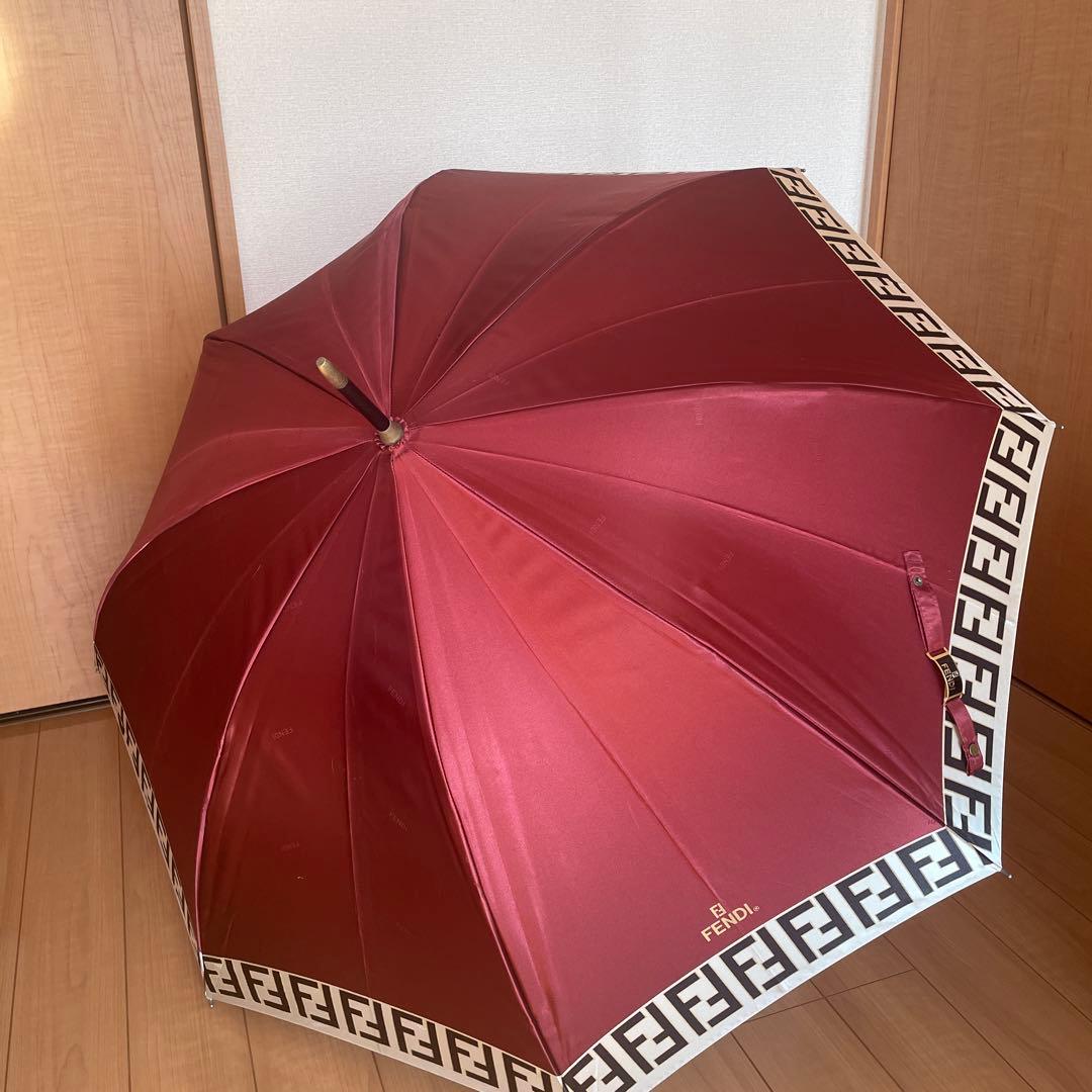 フェンディ 長傘 ズッカ柄 FF 雨傘 ボルドー　レッド 赤
