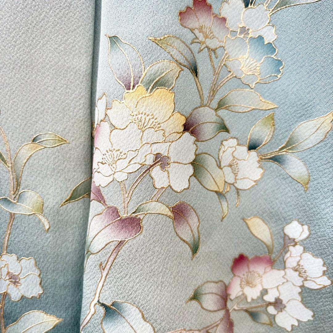 付け下げ 友禅 紋無し 浅縹色 水色 正絹 丈160 裄64 IS1081☆