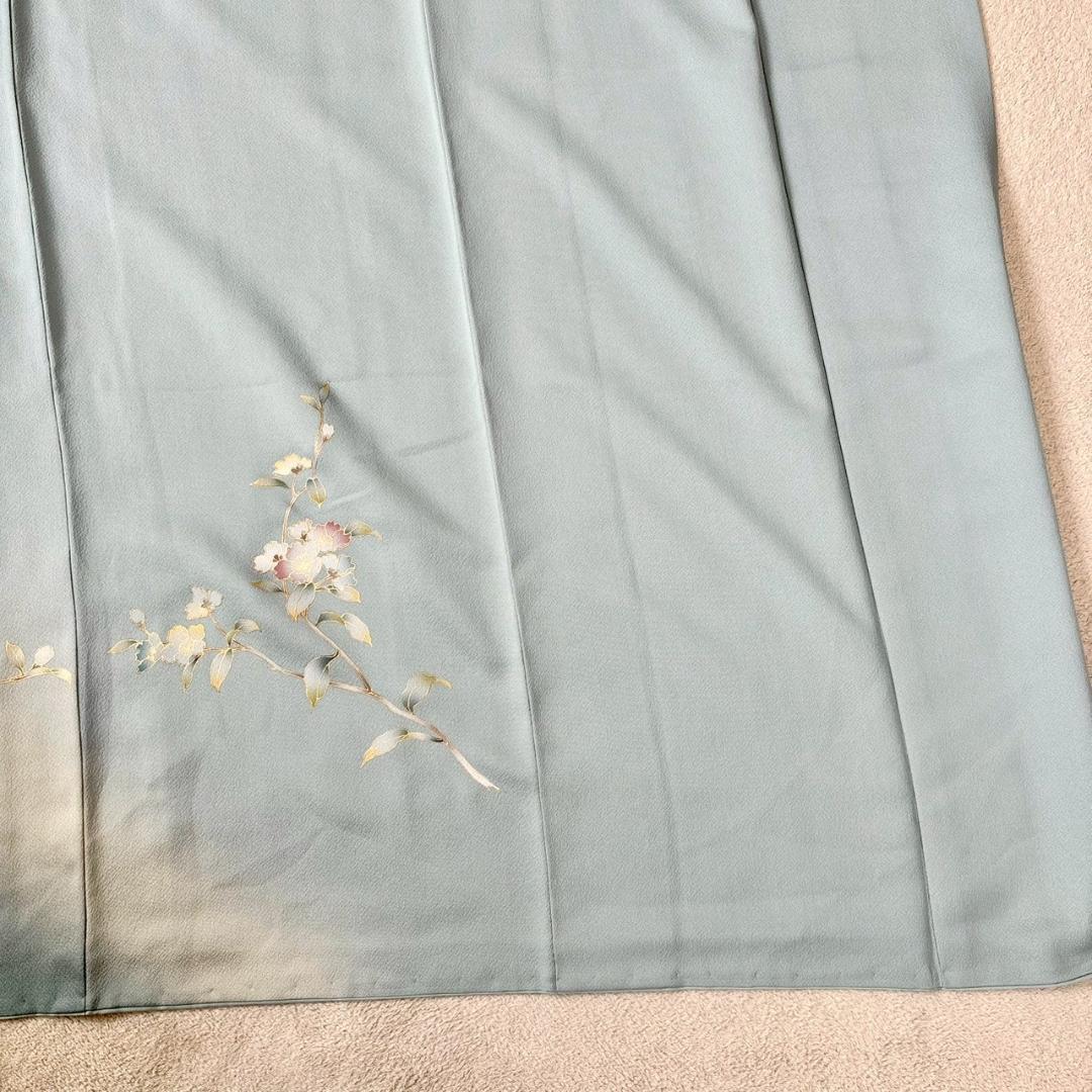 付け下げ 友禅 紋無し 浅縹色 水色 正絹 丈160 裄64 IS1081☆