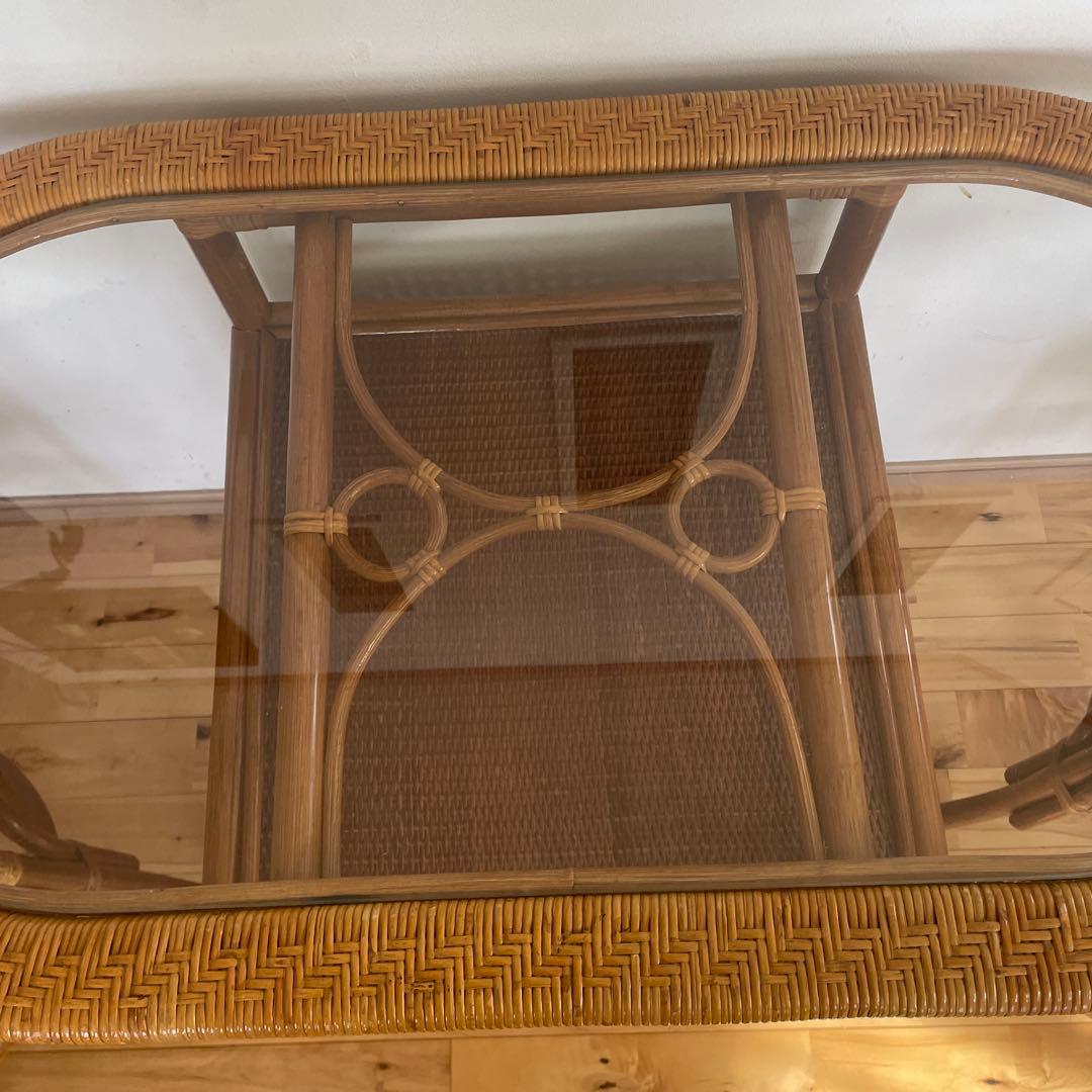 かけぼこラタン テーブル 籐 ダイニングテーブル ビンテージ アジア