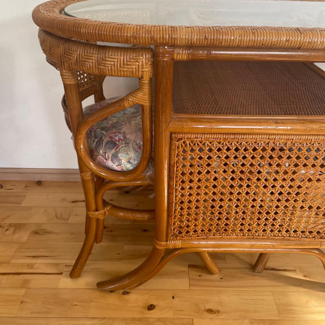 かけぼこラタン テーブル 籐 ダイニングテーブル ビンテージ アジア