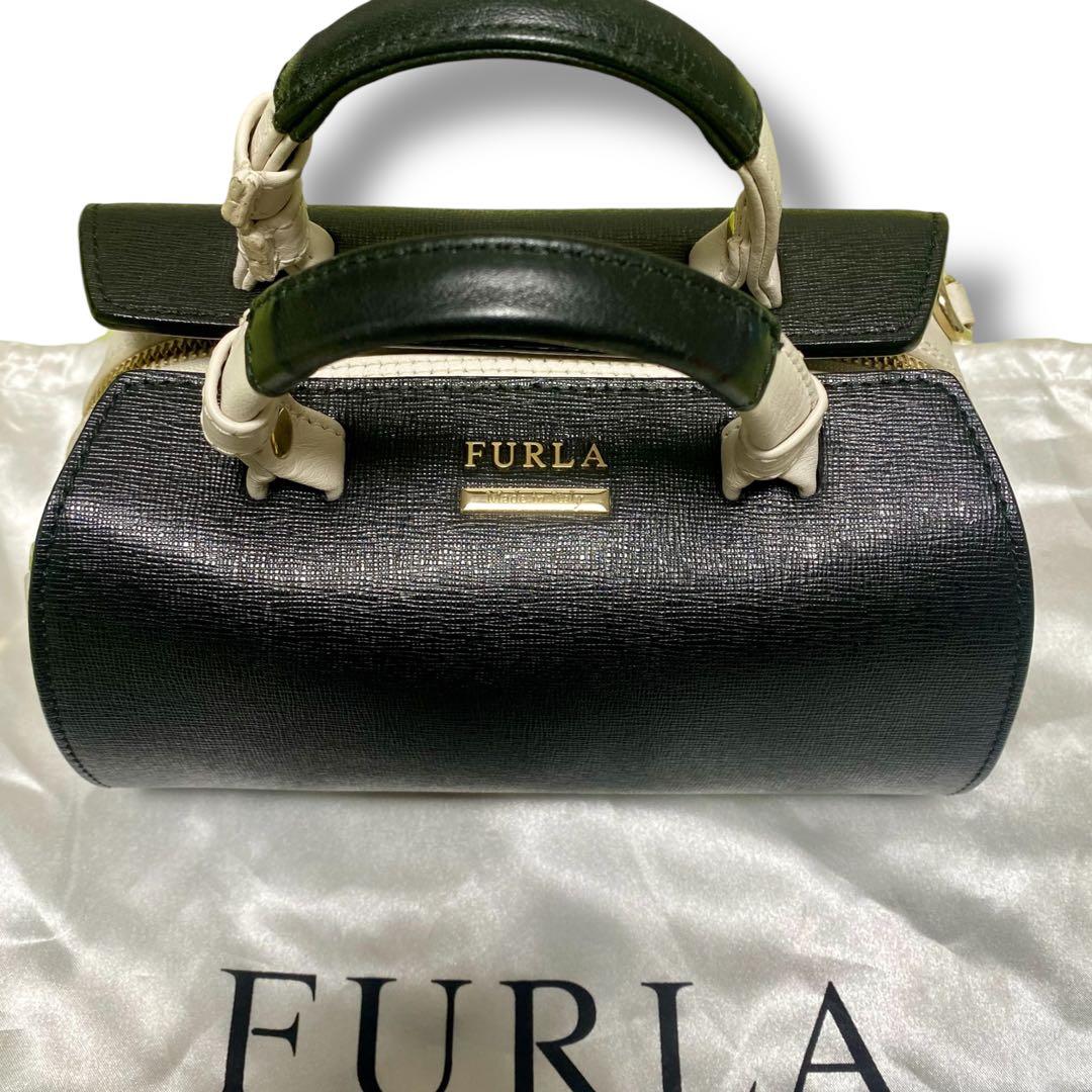 FURLA 　ヴィーナス 2way ミニボストンバッグレザー　黒白　バイカラー