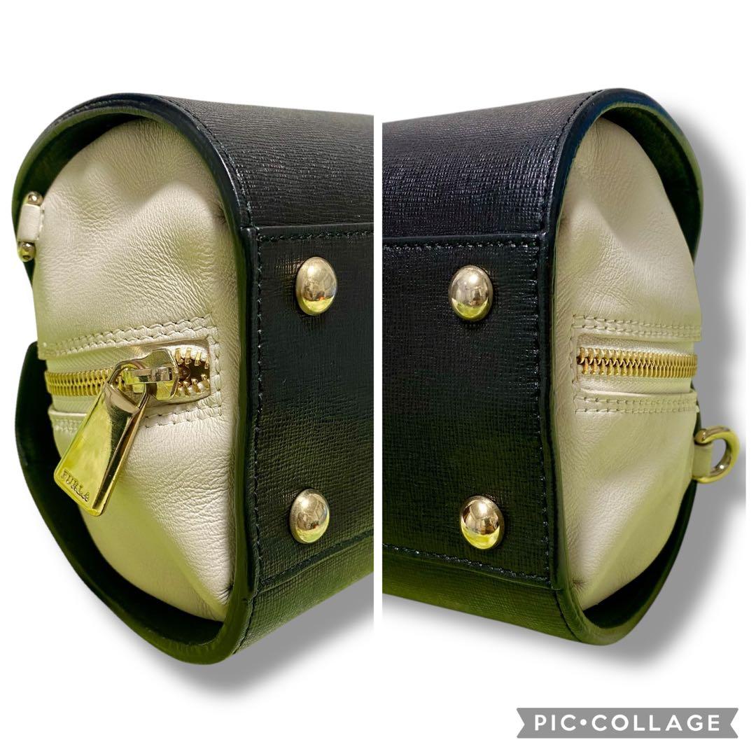 FURLA 　ヴィーナス 2way ミニボストンバッグレザー　黒白　バイカラー
