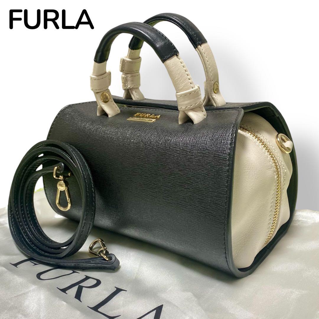 FURLA 　ヴィーナス 2way ミニボストンバッグレザー　黒白　バイカラー