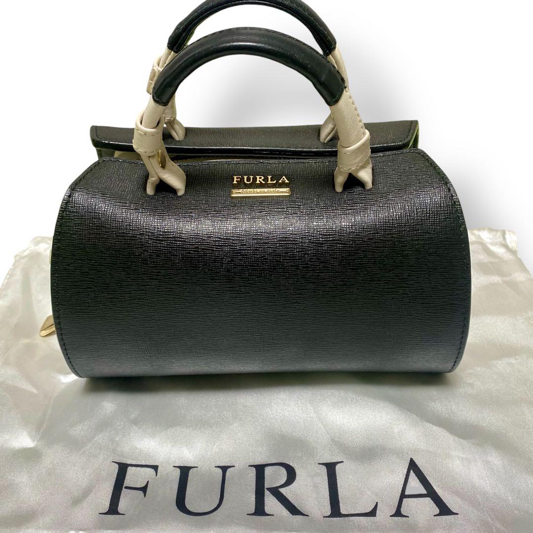 FURLA 　ヴィーナス 2way ミニボストンバッグレザー　黒白　バイカラー