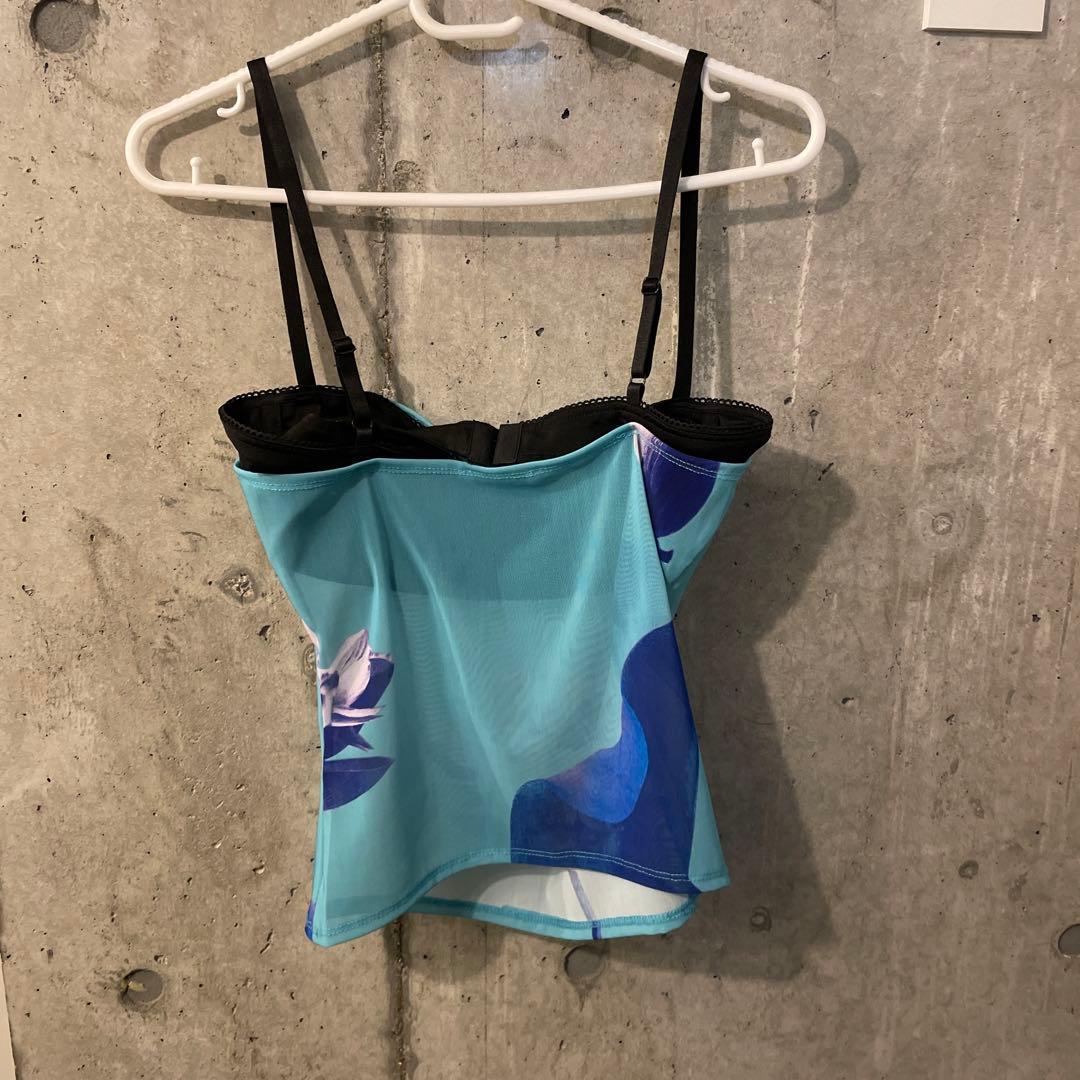 Miaou 青色 花柄 シースルータンクトップ