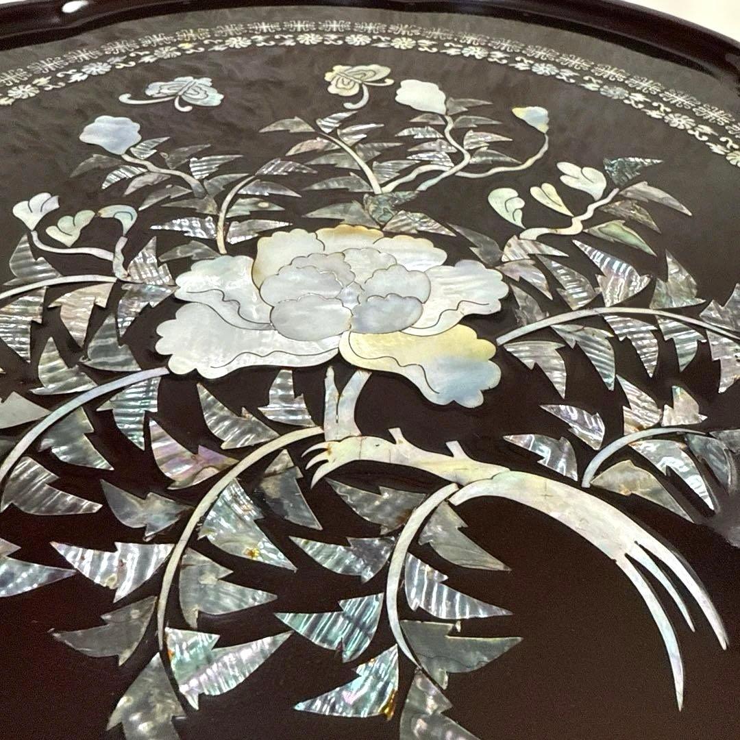 【美品】韓国伝統工芸 螺鈿細工 貝殻細工　ちゃぶ台　ローテーブル　座卓　折り畳み