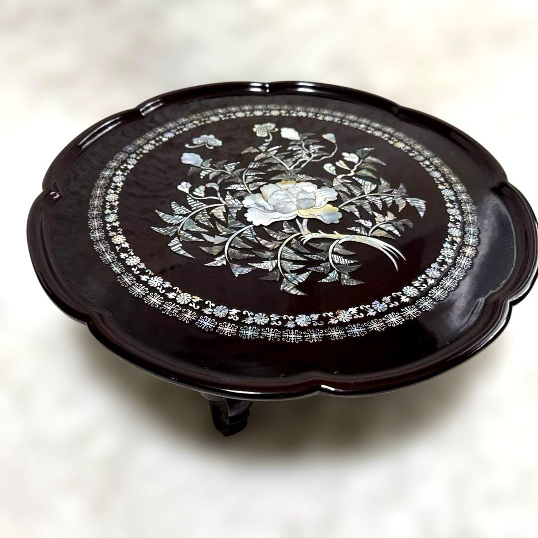 【美品】韓国伝統工芸 螺鈿細工 貝殻細工　ちゃぶ台　ローテーブル　座卓　折り畳み