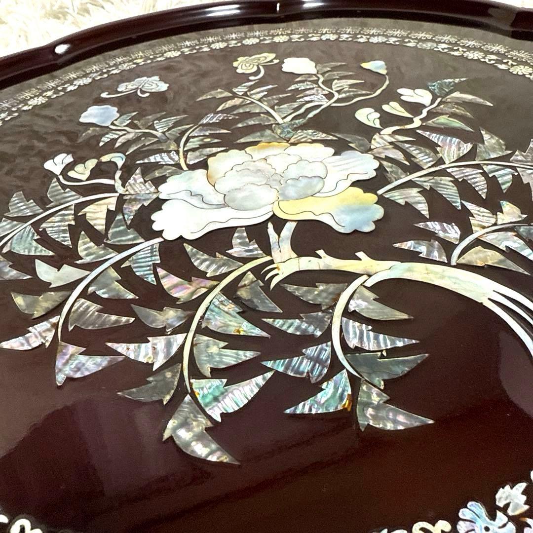 【美品】韓国伝統工芸 螺鈿細工 貝殻細工　ちゃぶ台　ローテーブル　座卓　折り畳み