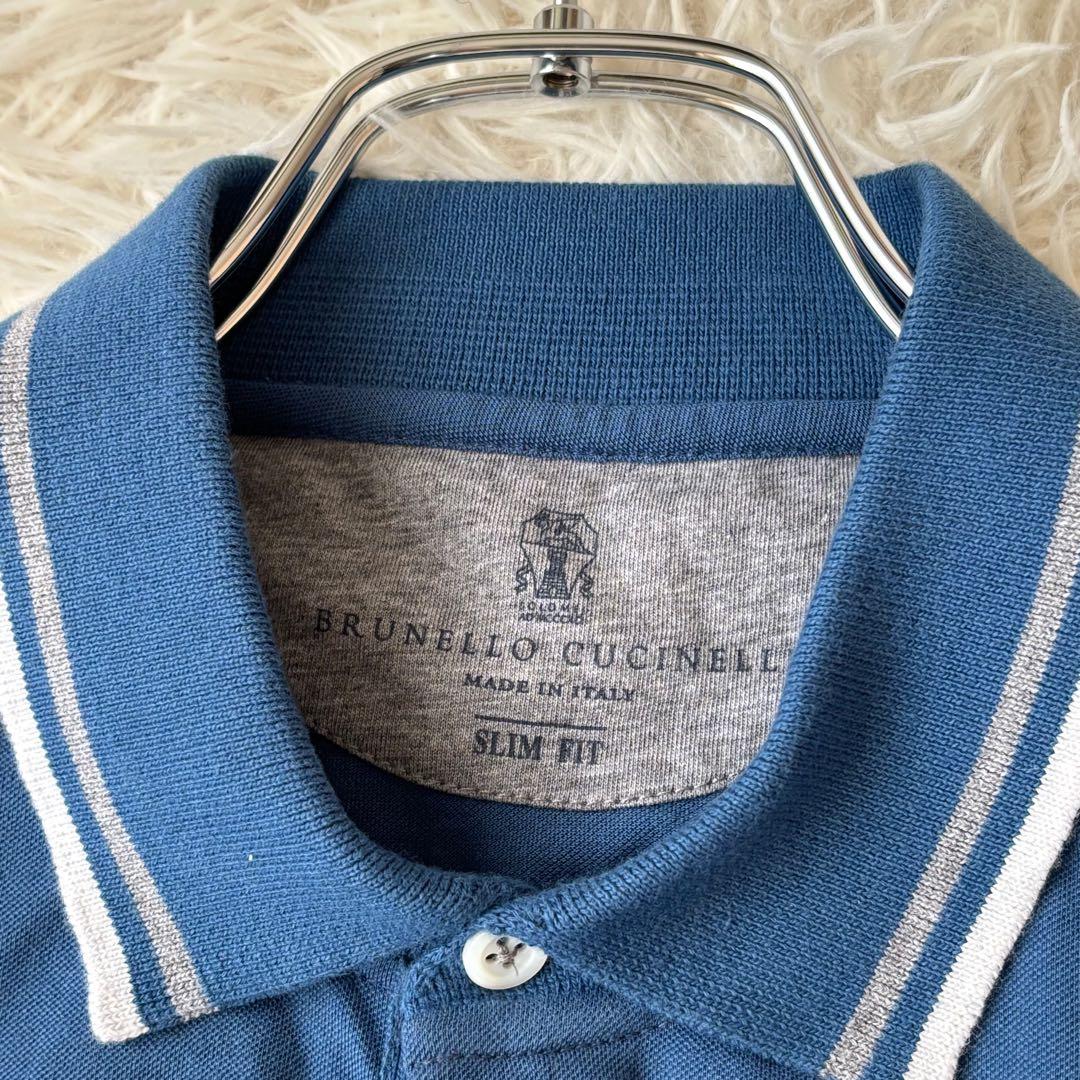 美品✨ ブルネロクチネリ ポロシャツ 青 ブルー SLIM FIT M