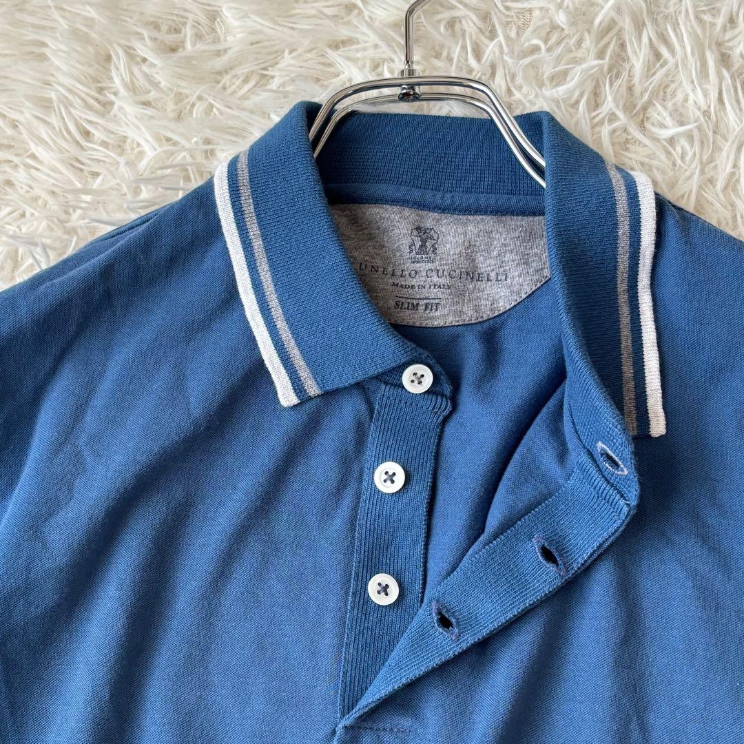 美品✨ ブルネロクチネリ ポロシャツ 青 ブルー SLIM FIT M