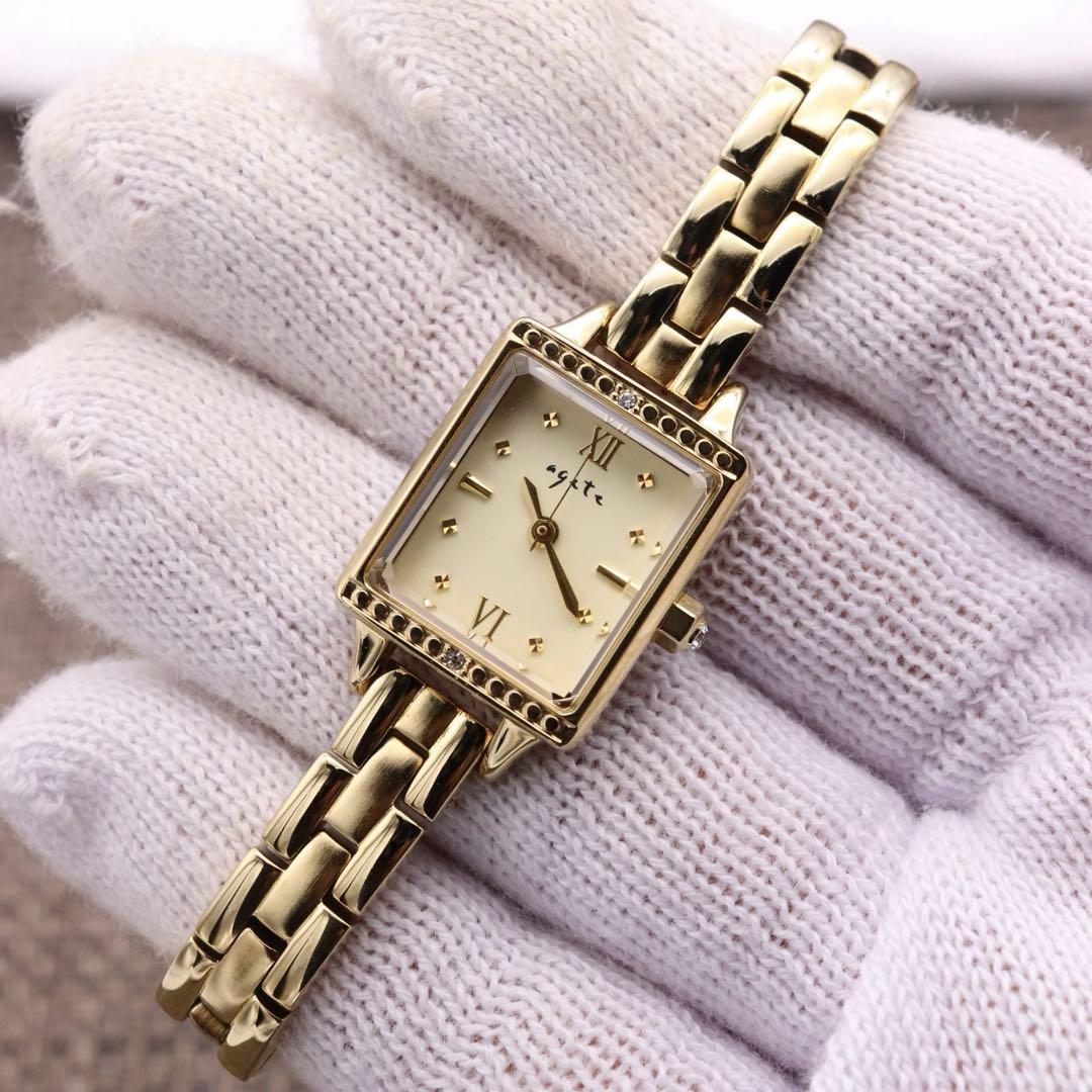 専用出品です。agete スクエア/動作良好 ダイヤ3P ゴールド 人気