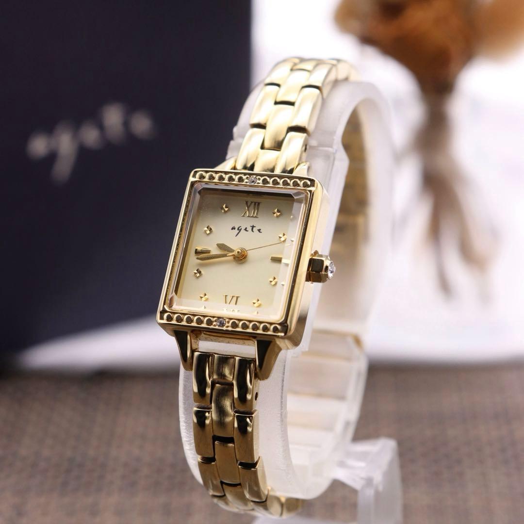 専用出品です。agete スクエア/動作良好 ダイヤ3P ゴールド 人気