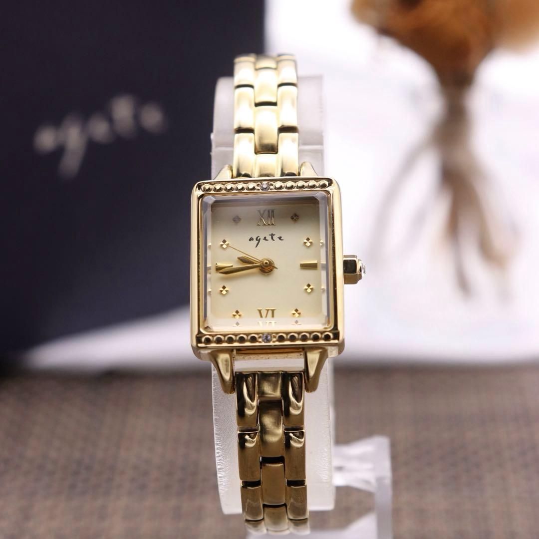 専用出品です。agete スクエア/動作良好 ダイヤ3P ゴールド 人気