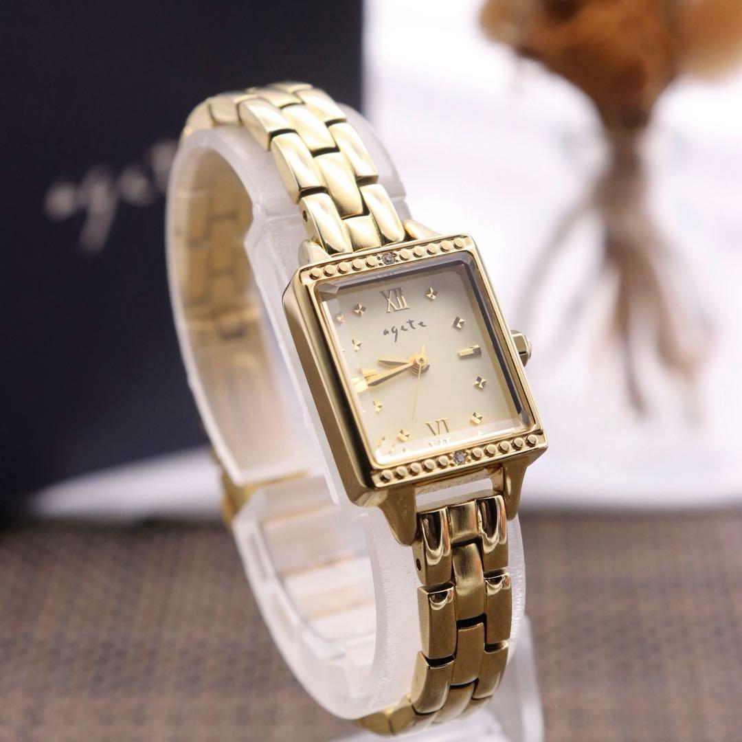 専用出品です。agete スクエア/動作良好 ダイヤ3P ゴールド 人気