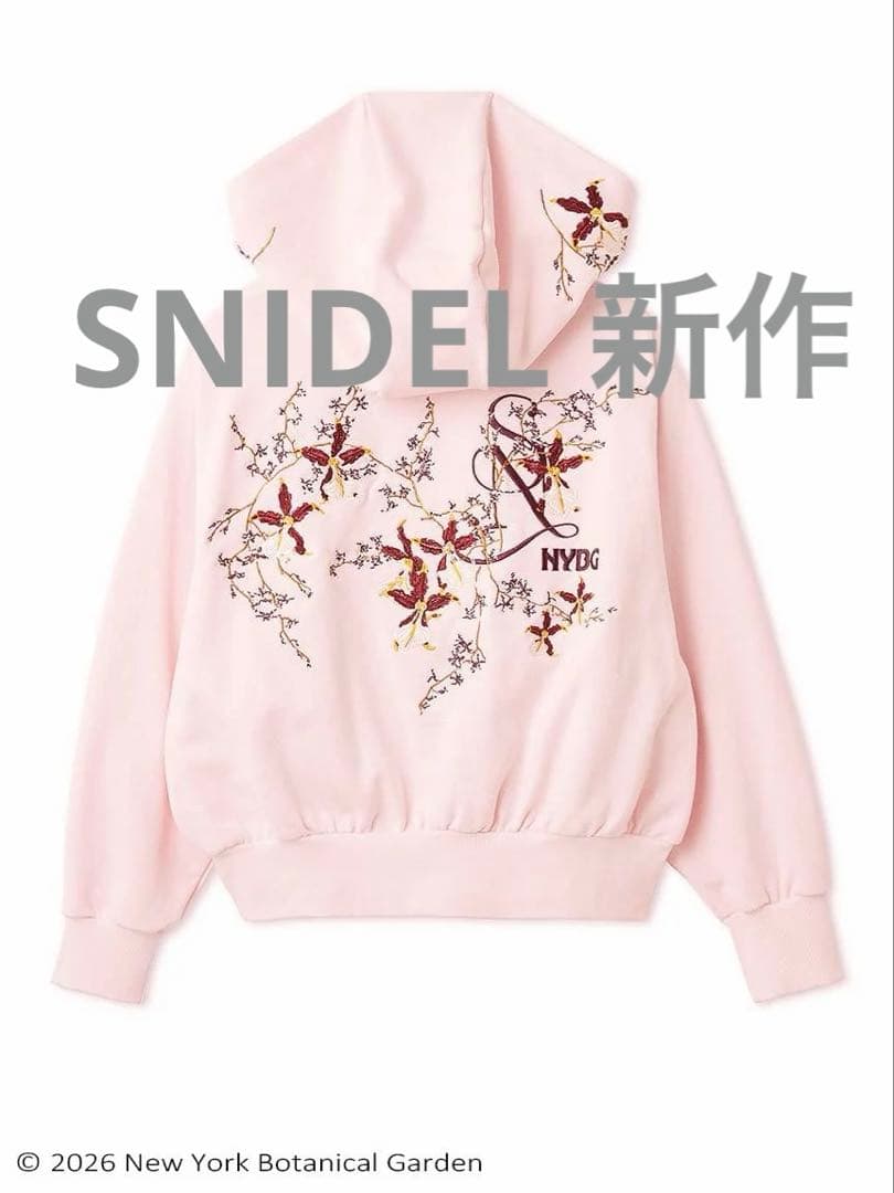 SNIDEL 新作 NYBG エンブロイダリーフーディー ピンク