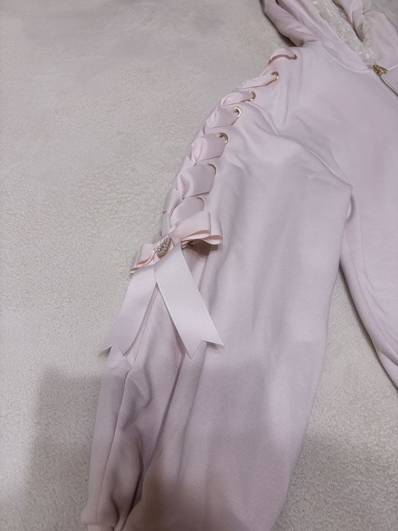 LIZLISA うさみみレースアップスリーブパーカー ピンク