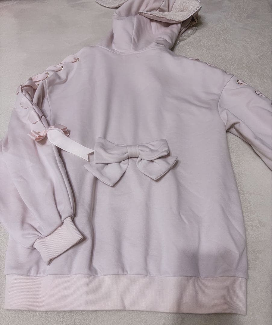 LIZLISA うさみみレースアップスリーブパーカー ピンク