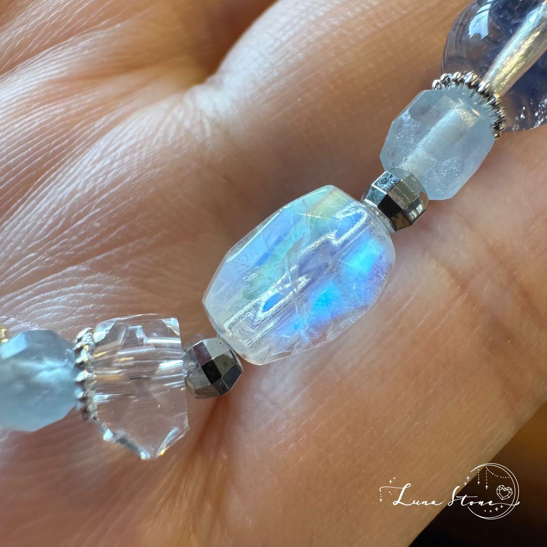 【レインボームーンストーン デュモルチェライト】天然石 ブレスレット