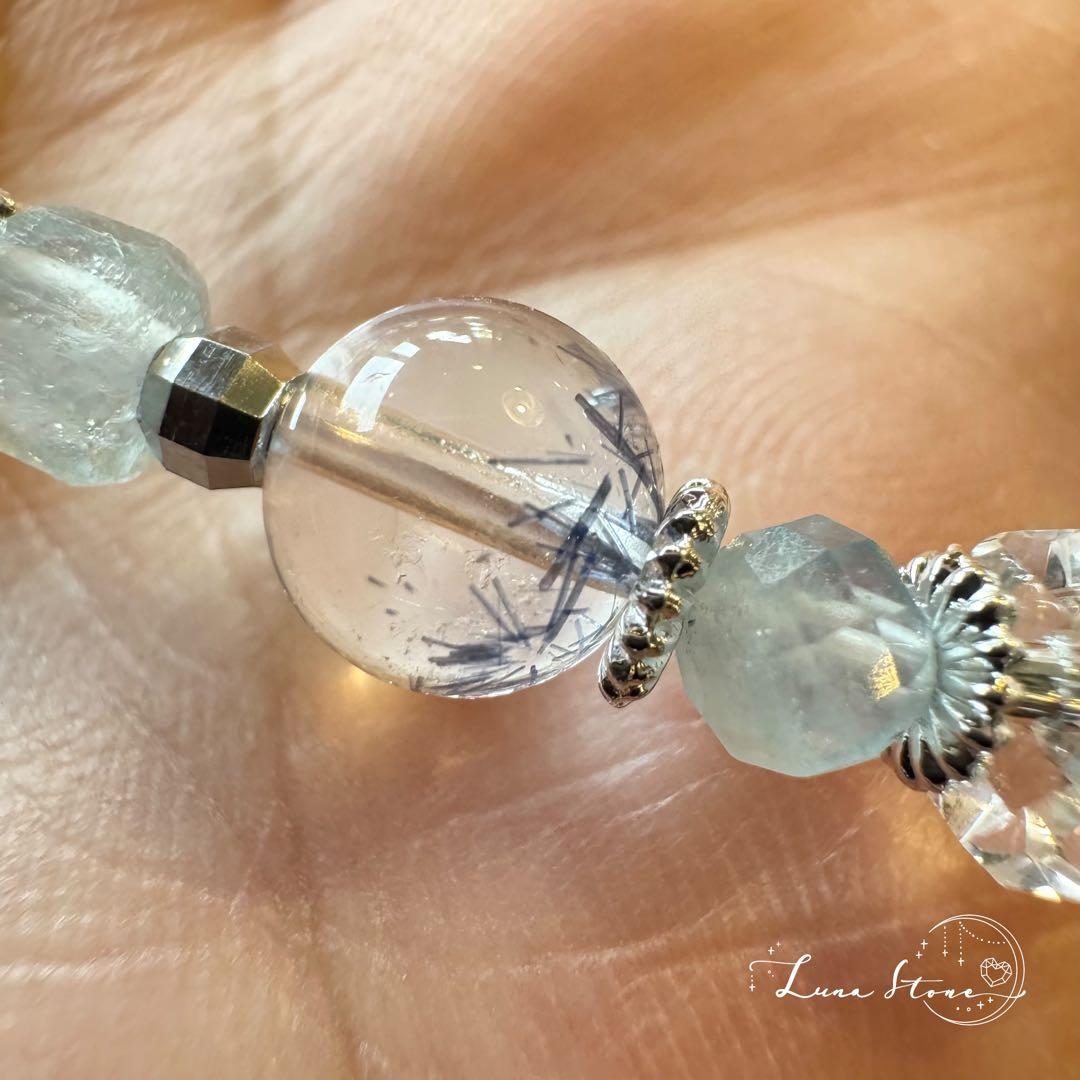 【レインボームーンストーン デュモルチェライト】天然石 ブレスレット