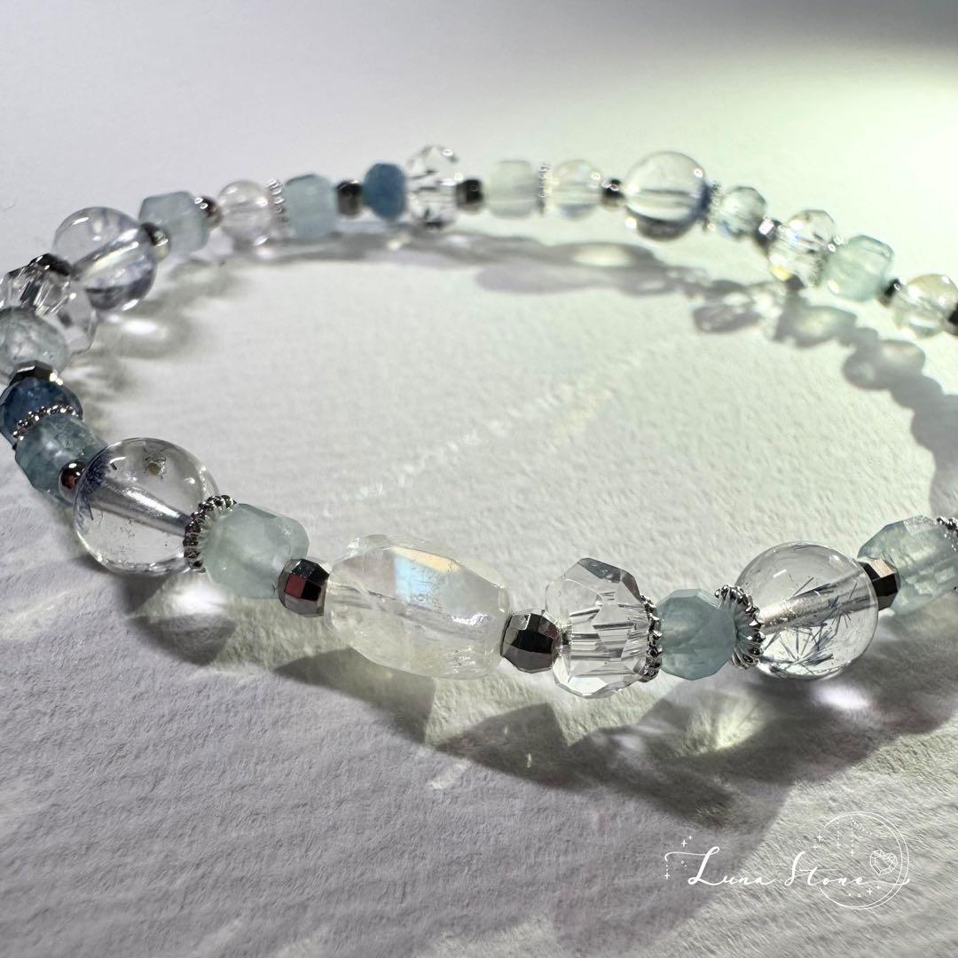 【レインボームーンストーン デュモルチェライト】天然石 ブレスレット