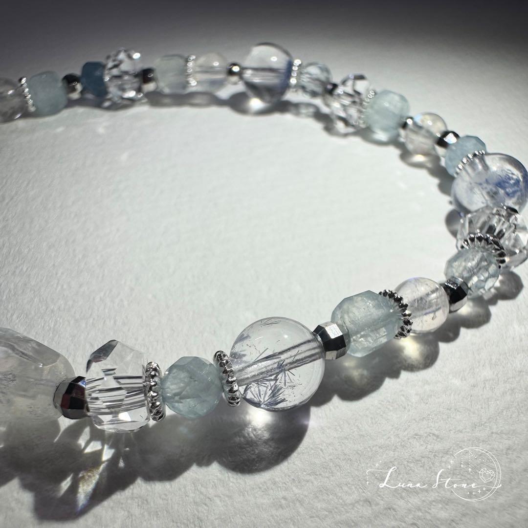 【レインボームーンストーン デュモルチェライト】天然石 ブレスレット