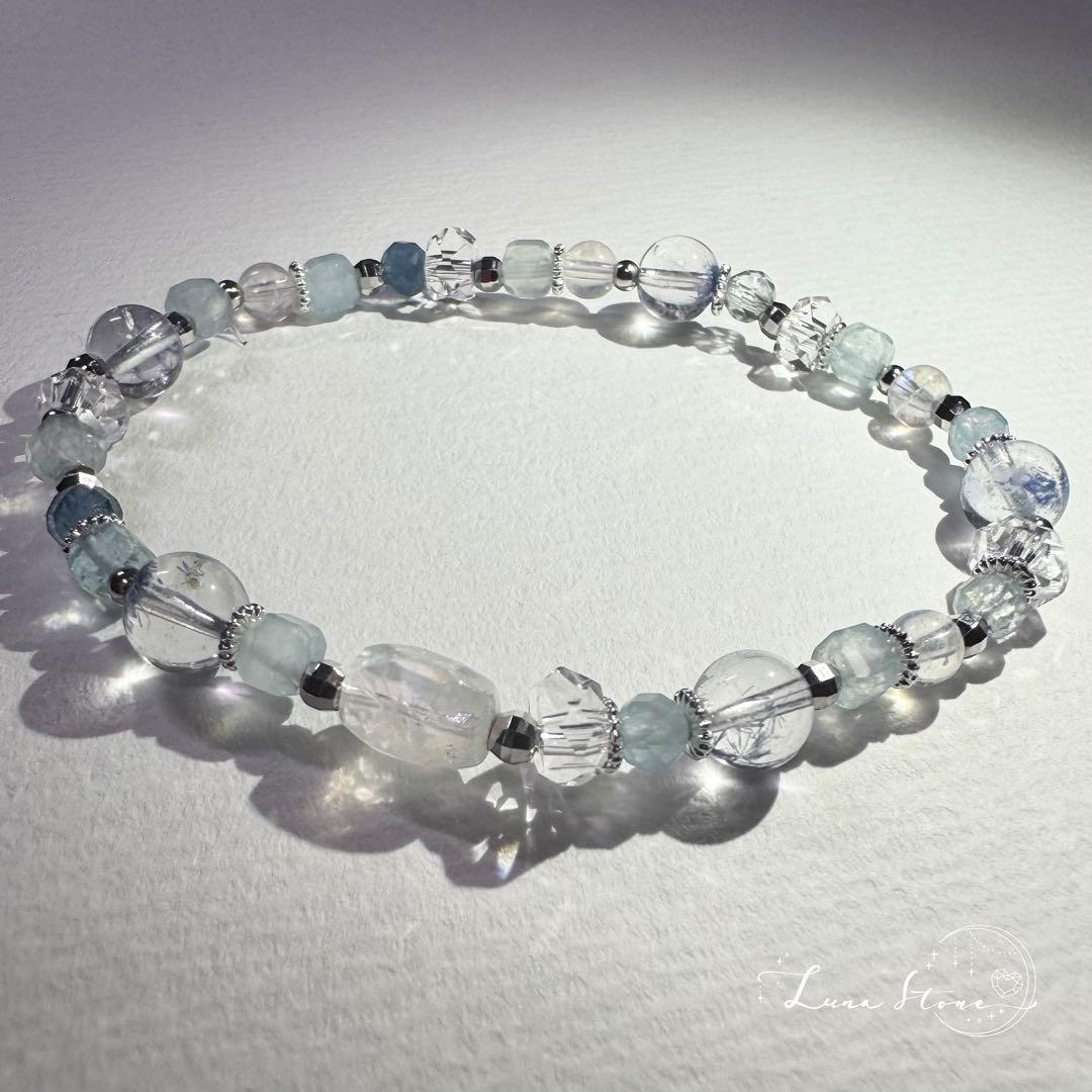 【レインボームーンストーン デュモルチェライト】天然石 ブレスレット