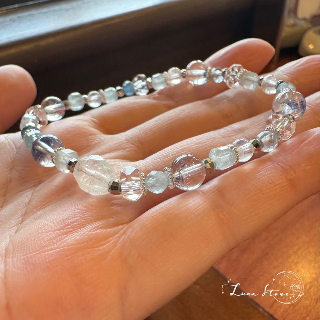 【レインボームーンストーン デュモルチェライト】天然石 ブレスレット
