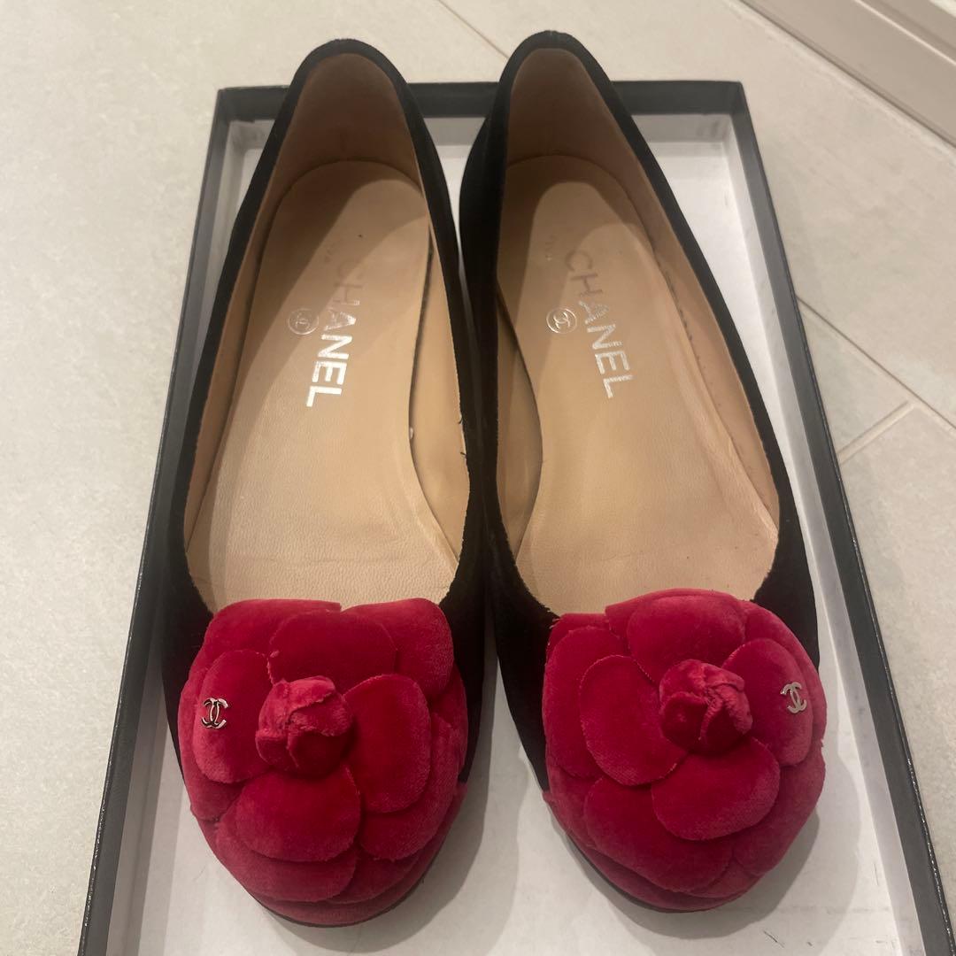 CHANEL★カメリアベルベットバレエシューズ36