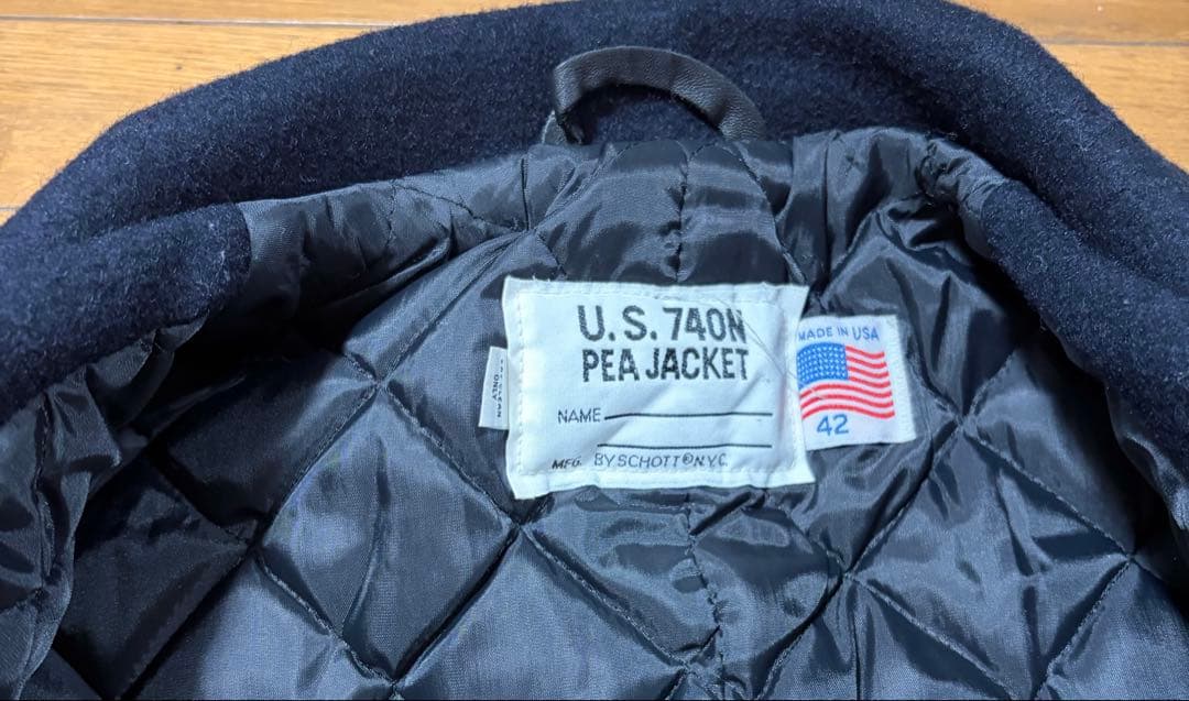 美品　schott ショット 740N Pコート ウール　ネイビー42
