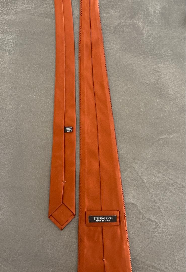 【未使用品級】ステファノリッチ ソリッドタイ プリーツ加工 オレンジ ネクタイ