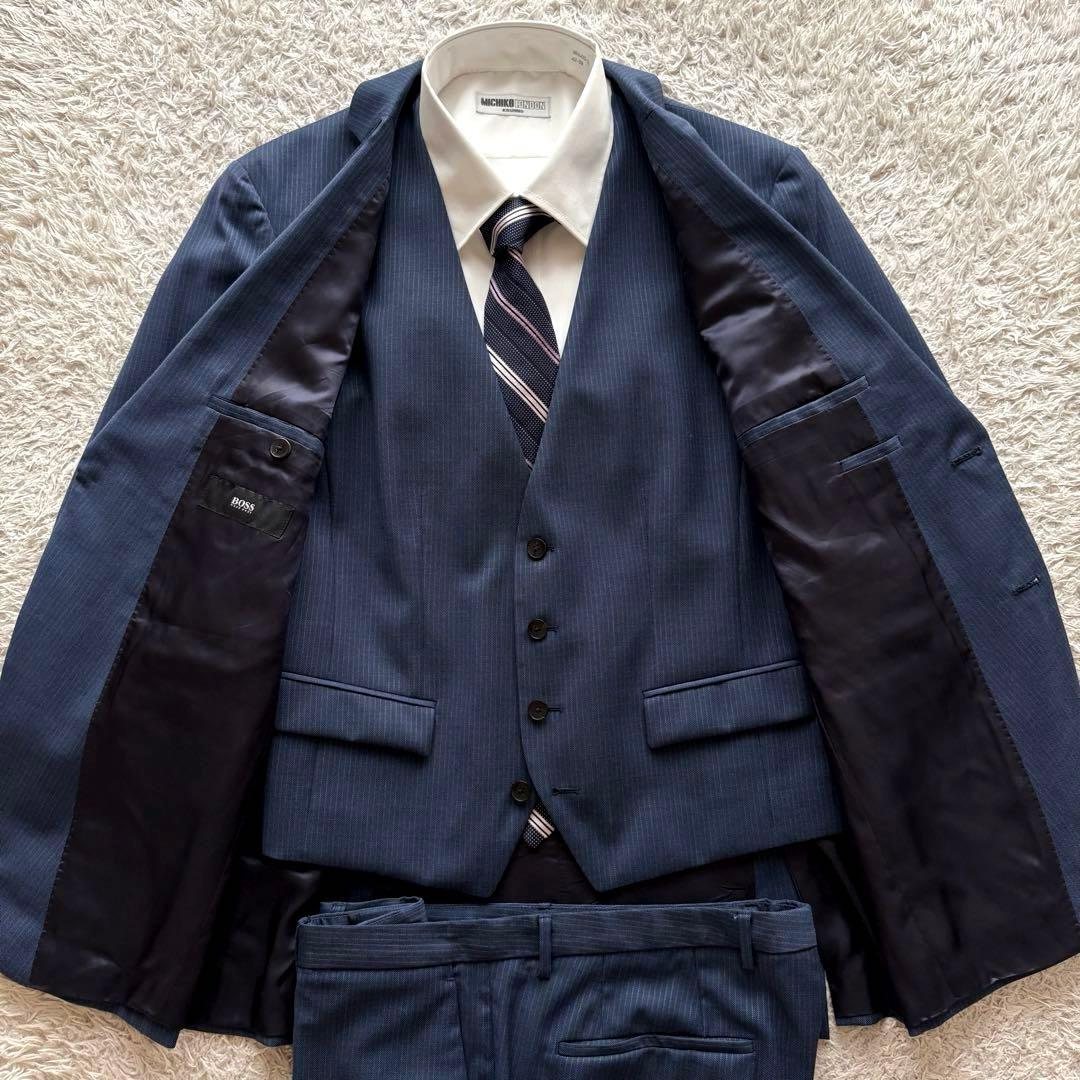 ★3ピース XLサイズ★ HUGO BOSS セットアップ スーツ 紺