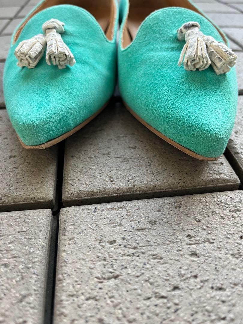 シャテル　ポインテッドトウフラットシューズ　グリーン　サイズ37