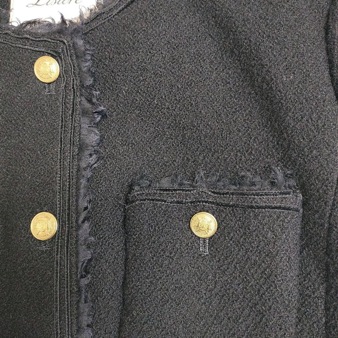 Lisiere ノーカラージャケット 金ボタン ツイード　シルク　日本製