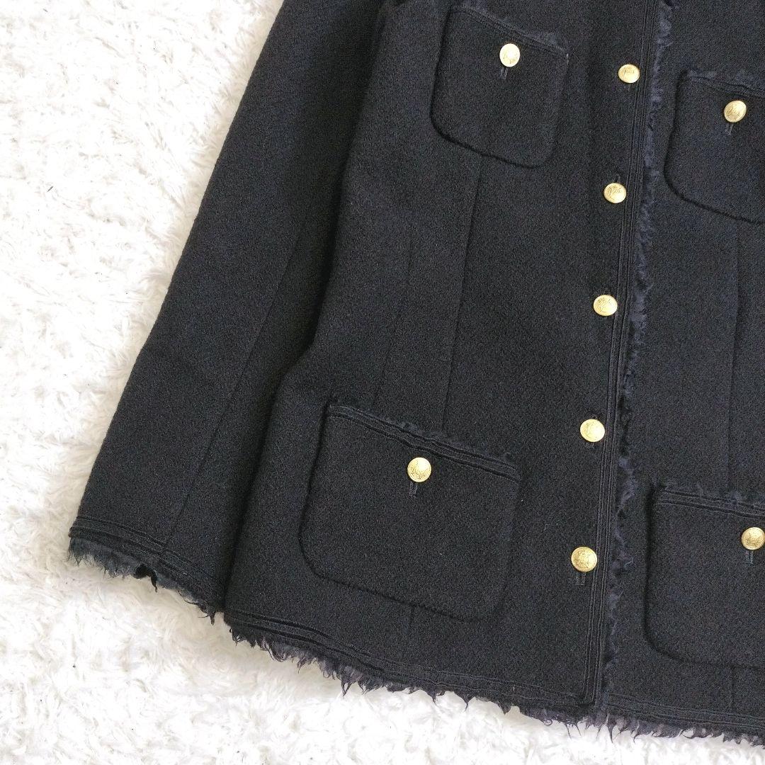 Lisiere ノーカラージャケット 金ボタン ツイード　シルク　日本製