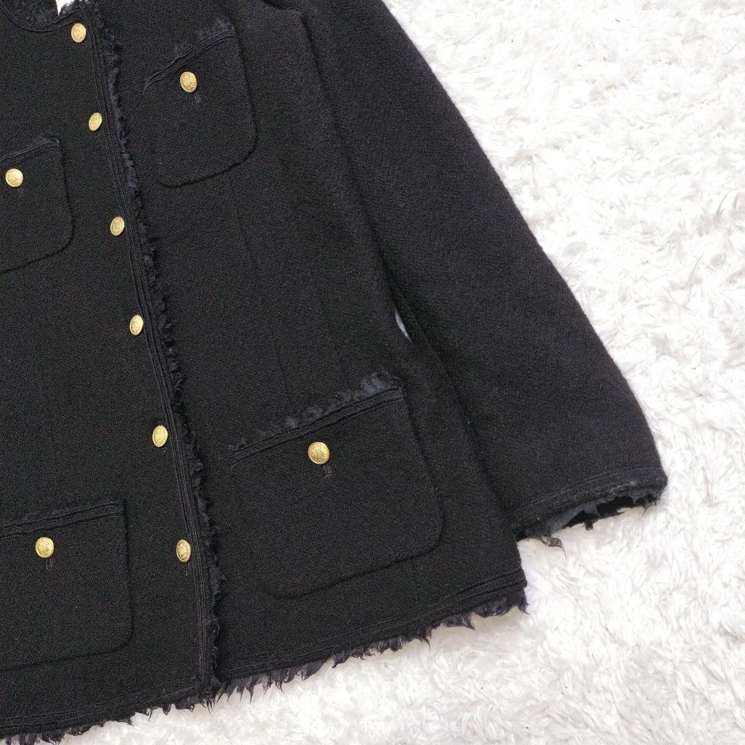 Lisiere ノーカラージャケット 金ボタン ツイード　シルク　日本製