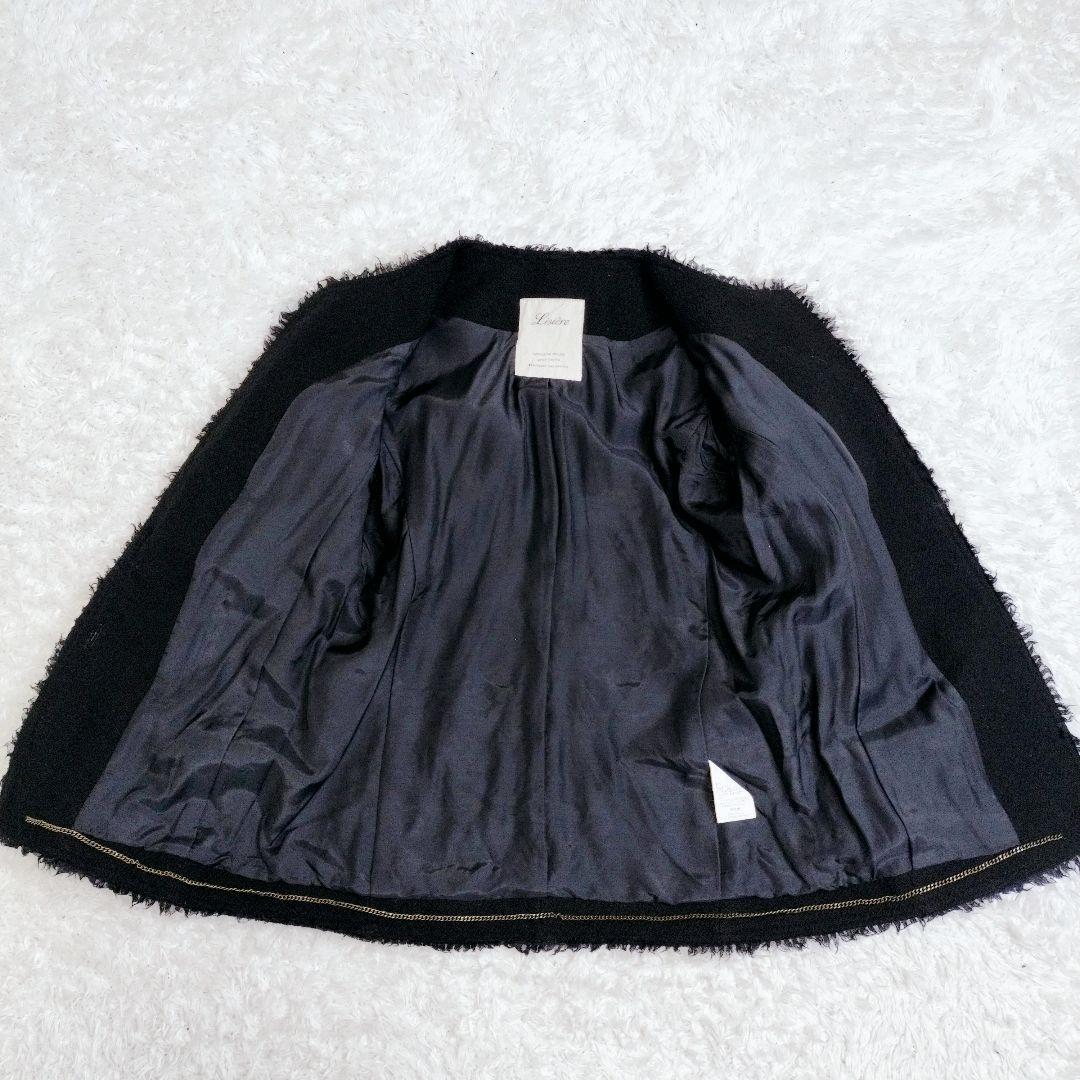 Lisiere ノーカラージャケット 金ボタン ツイード　シルク　日本製