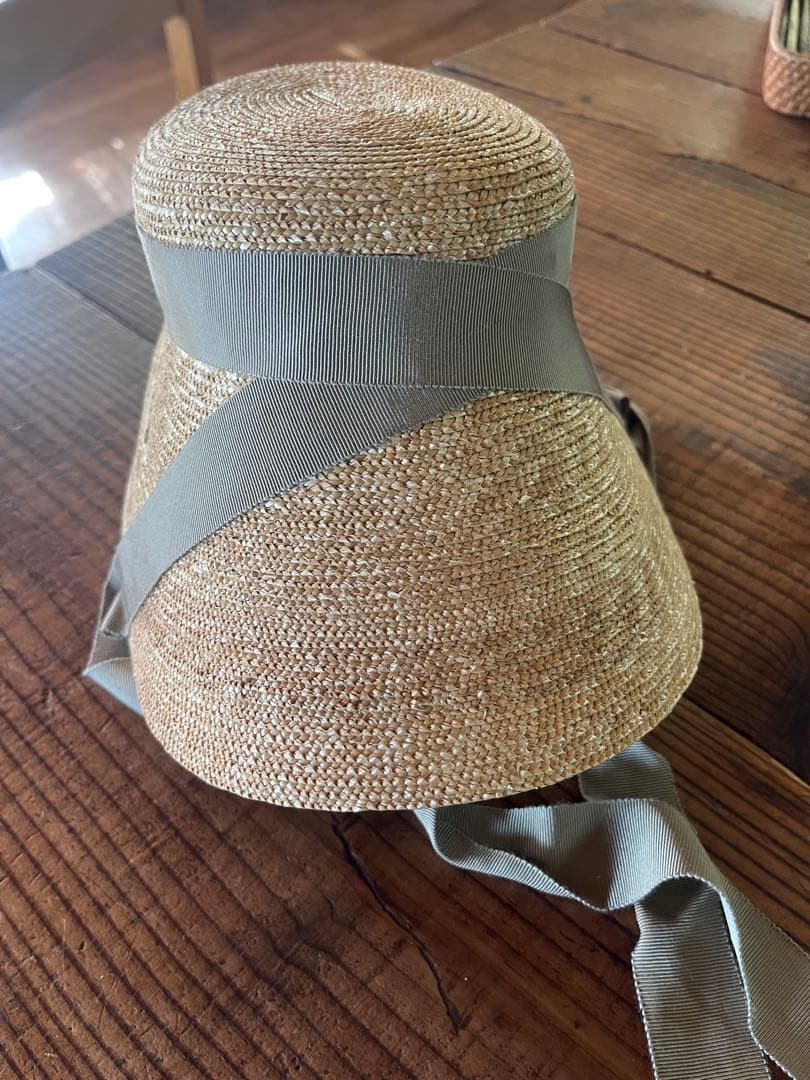 KIKONO 麦わら帽子　COLETTE グリーンベージュリボン