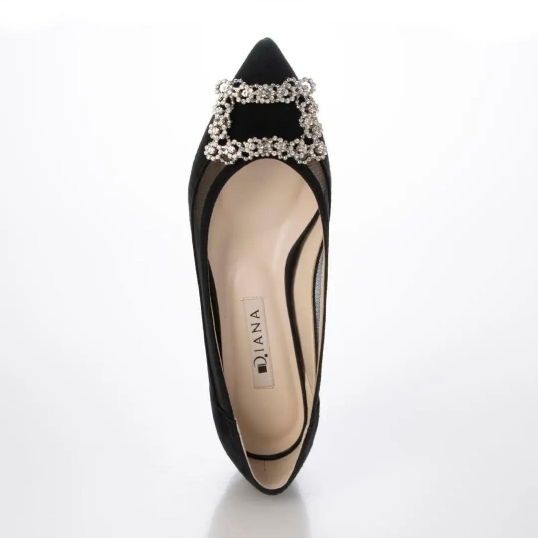 DINANビジューつきフラット黒スエード/24.5