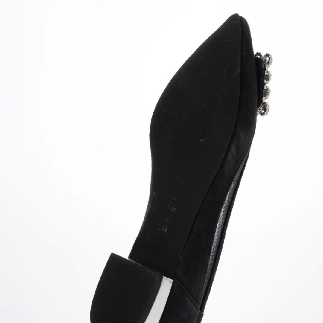 DINANビジューつきフラット黒スエード/24.5