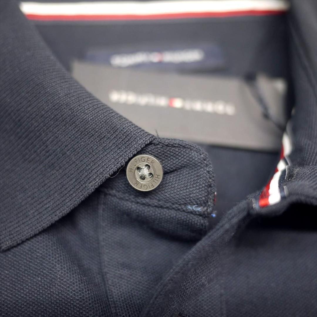 トミーヒルフィガー XL 刺繍ロゴ ストレッチ ポロシャツ 紺 ゴルフにも