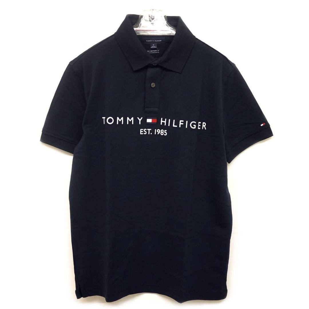 トミーヒルフィガー XL 刺繍ロゴ ストレッチ ポロシャツ 紺 ゴルフにも