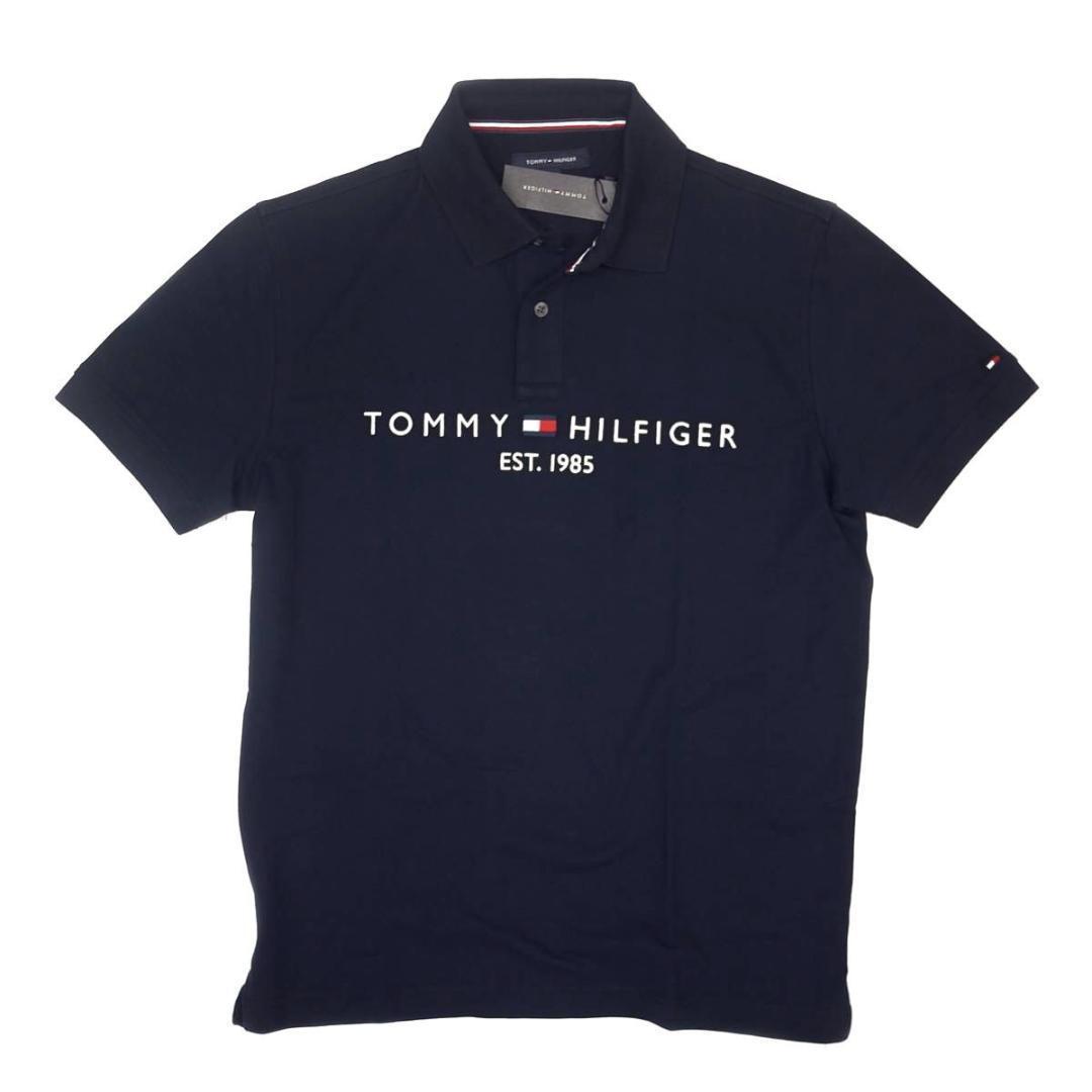 トミーヒルフィガー XL 刺繍ロゴ ストレッチ ポロシャツ 紺 ゴルフにも