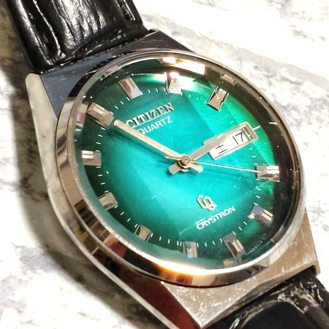 希少ヴィンテージ　シチズン　クオーツ　クリストロン　グリーン　デイデイト　稼働品