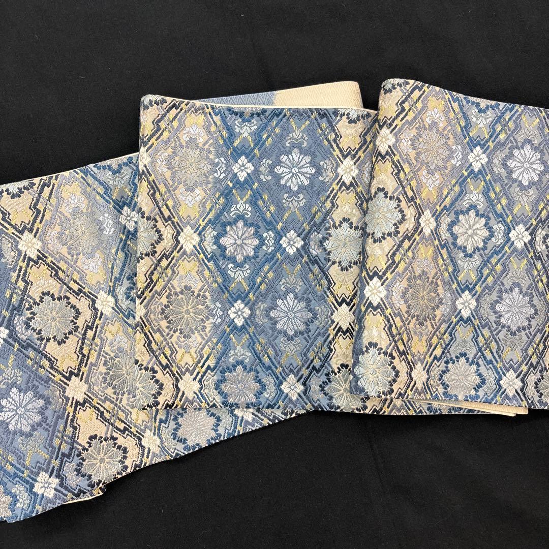 新品特選京都帯の名門細尾取扱い西陣藍染横段ボカシ袋帯（色留袖、訪問着、色無地）