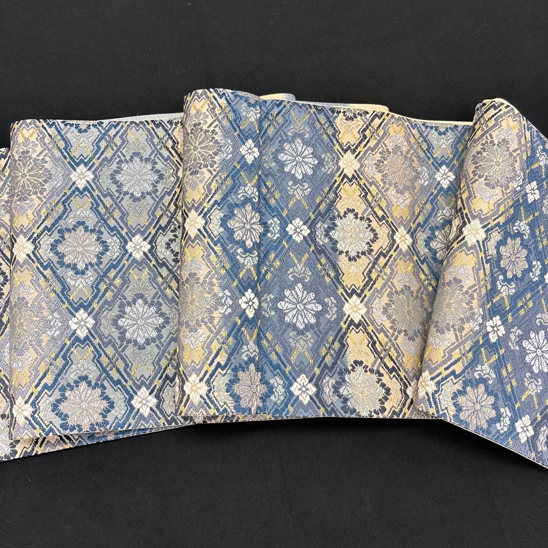 新品特選京都帯の名門細尾取扱い西陣藍染横段ボカシ袋帯（色留袖、訪問着、色無地）