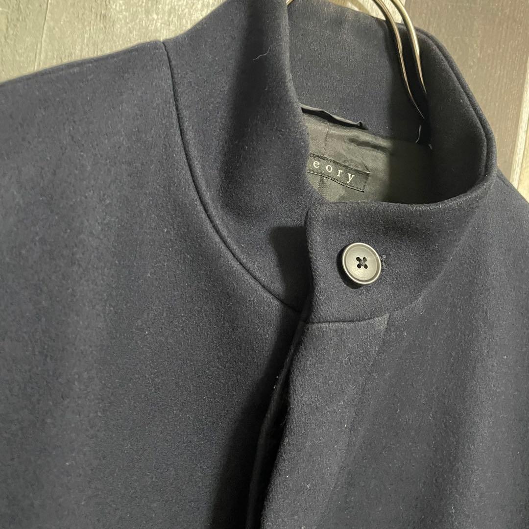 セオリー　Theory　ウールコート　羊毛　カシミヤ　比翼　ネイビー　ロング